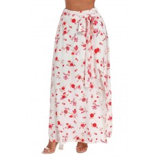 White Floral Front Thigh Slit Maxi Skirt