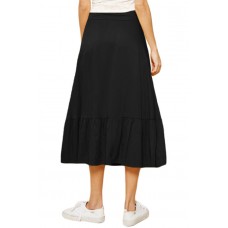 Lace-up High Waist Black Ruffle Hem A-line Skirt