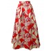 Red Floral Printed High Split Maxi Skirt